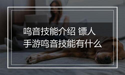 鸣音技能介绍 镖人手游鸣音技能有什么