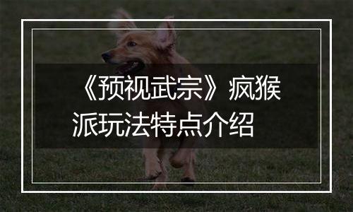 《预视武宗》疯猴派玩法特点介绍