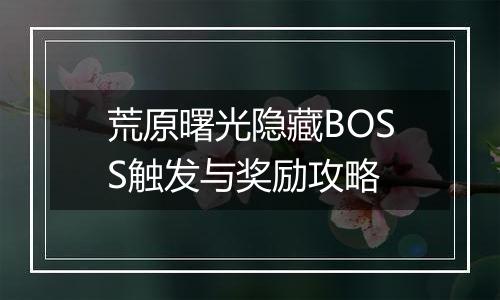 荒原曙光隐藏BOSS触发与奖励攻略